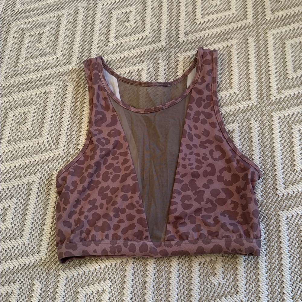 Varley Leopard Print Mesh Sports Bra